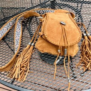 Simone Camille+Free People Suede Tasseled Crossbody with Embroidered Strap